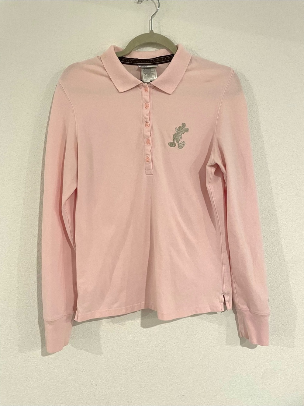 Disney Mickey Mouse Pink Long-Sleeve Polo Top with Embroidered Character